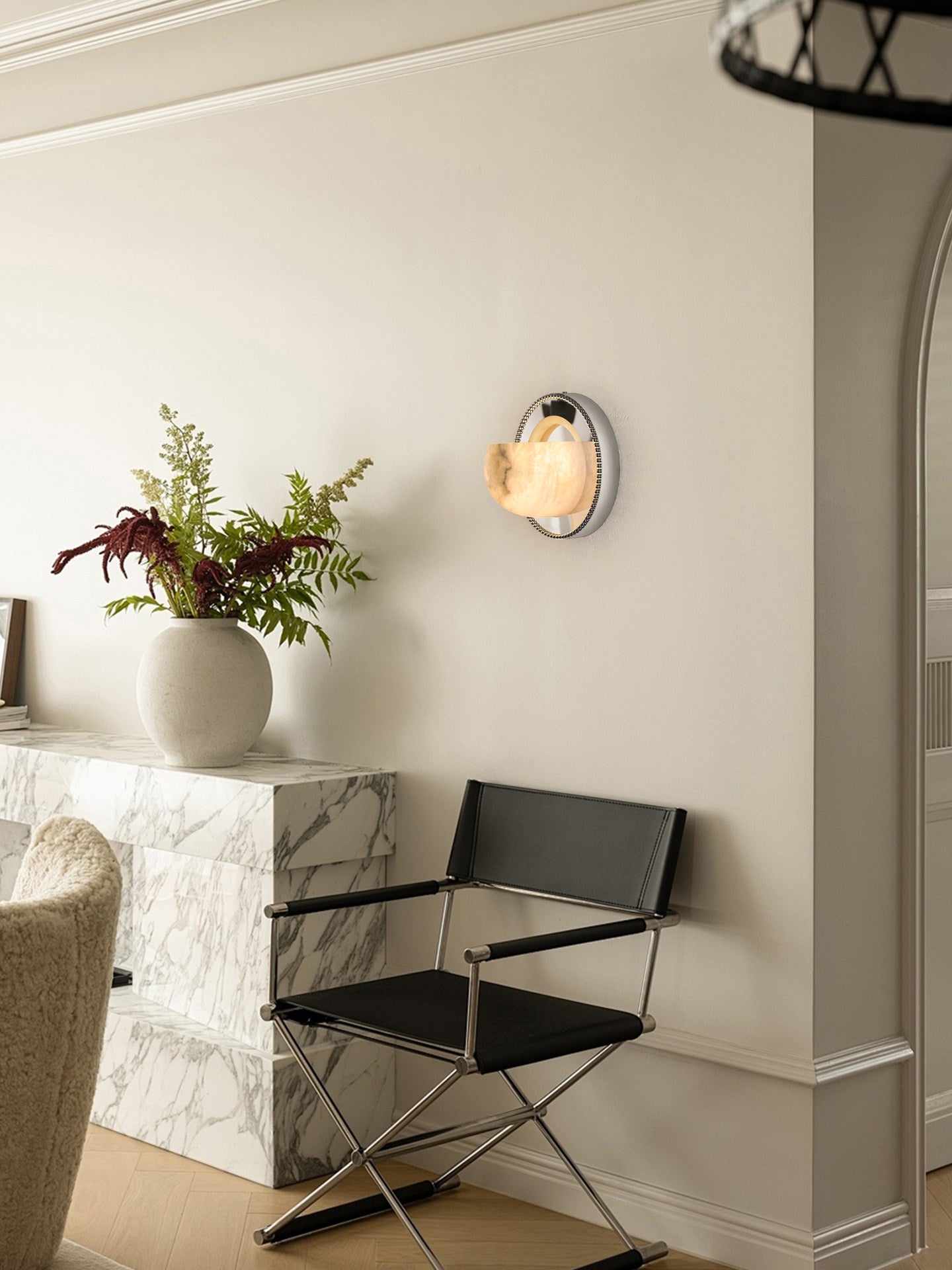 Orbit Pearl Alabaster Wall Light-Neutral Decor