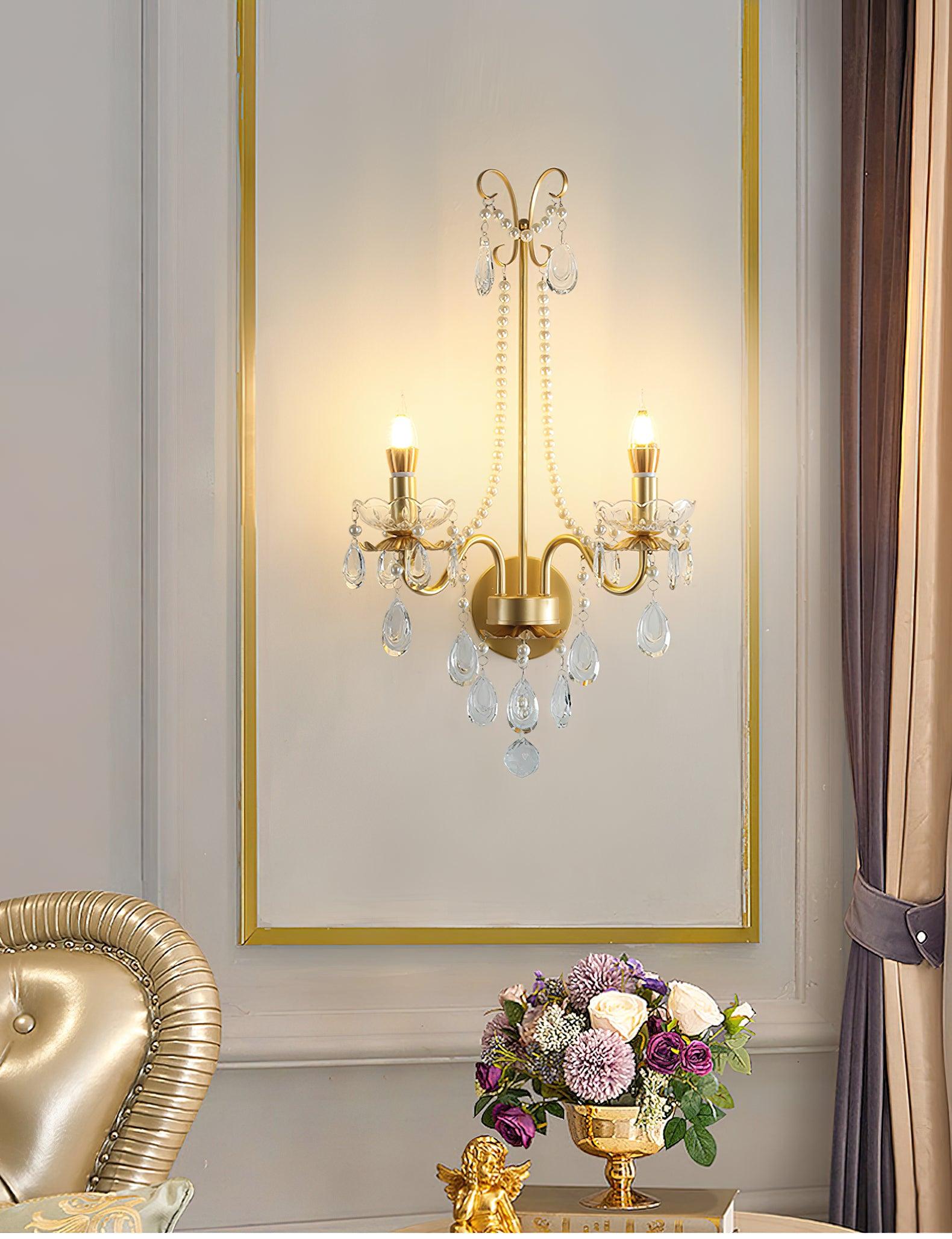 Nydoraris Elegance Pearl Chain Crystal Wall Lamp-Neutral Decor