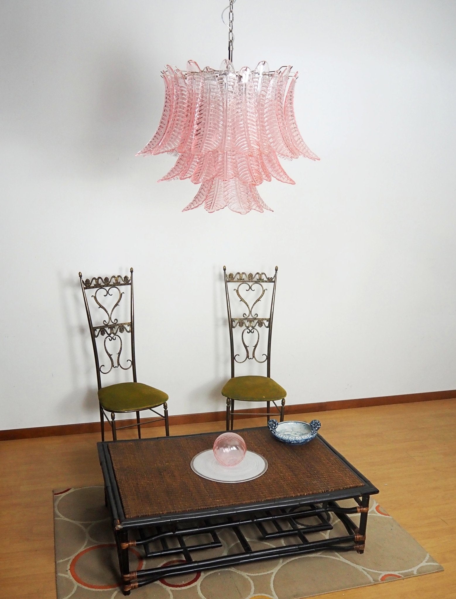 Aurora Chandelier Pink Leaf Glass Layered Graceful Luxury-Neutral Decor