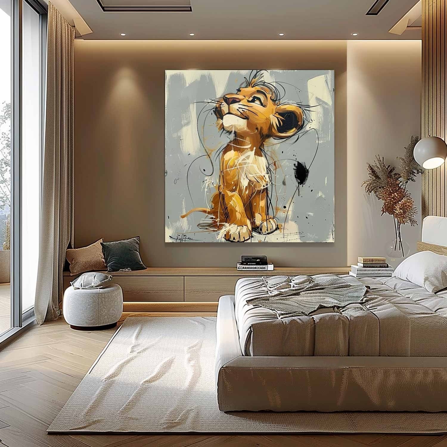 Wall Art Pop Cartoon Lion Graffiti Modern Joyful - Neutralighting