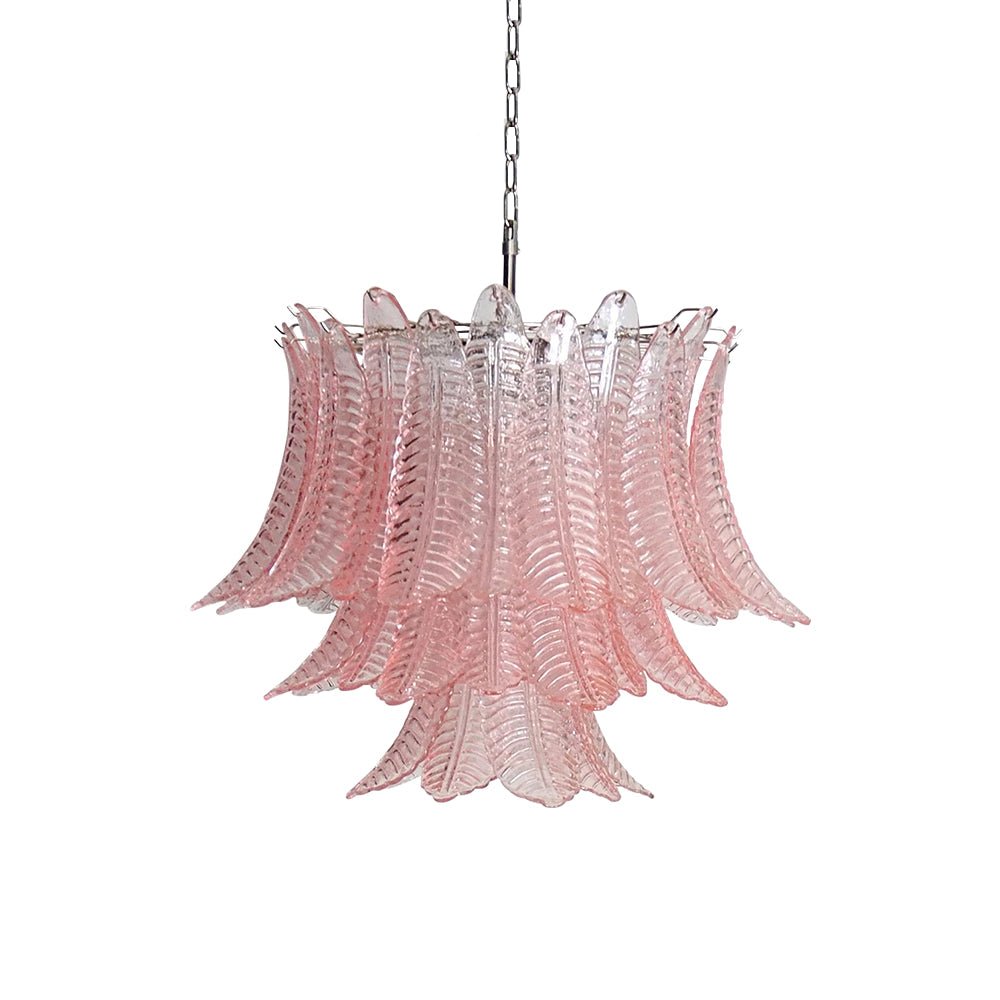 Aurora Chandelier Pink Leaf Glass Layered Graceful Luxury-Neutral Decor