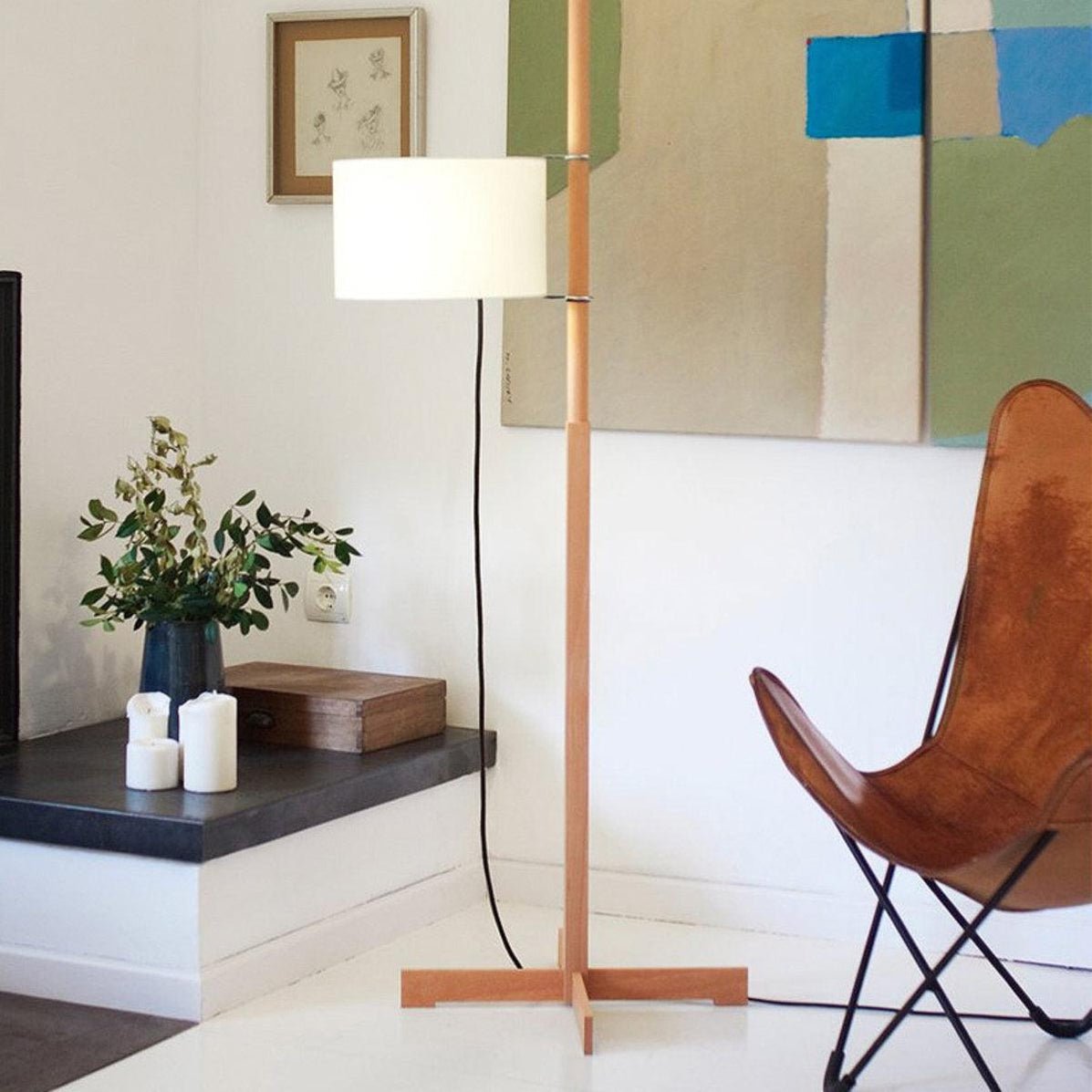 Jex Wood Fabric Floor Lamp-Neutral Decor
