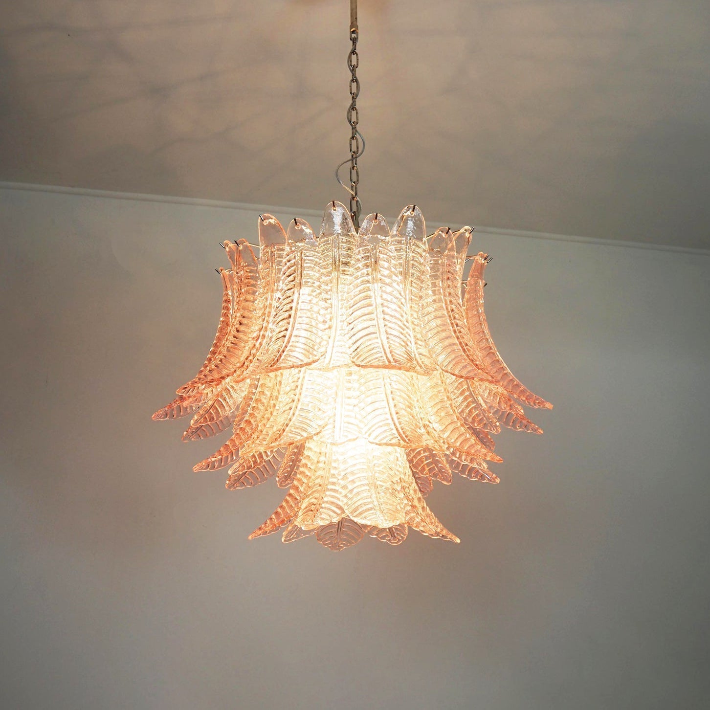 Aurora Chandelier Pink Leaf Glass Layered Graceful Luxury-Neutral Decor