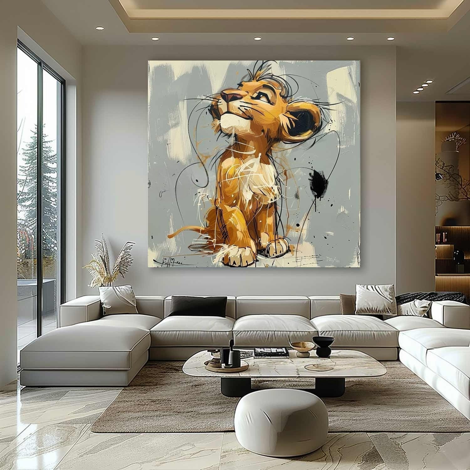 Wall Art Pop Cartoon Lion Graffiti Modern Joyful - Neutralighting
