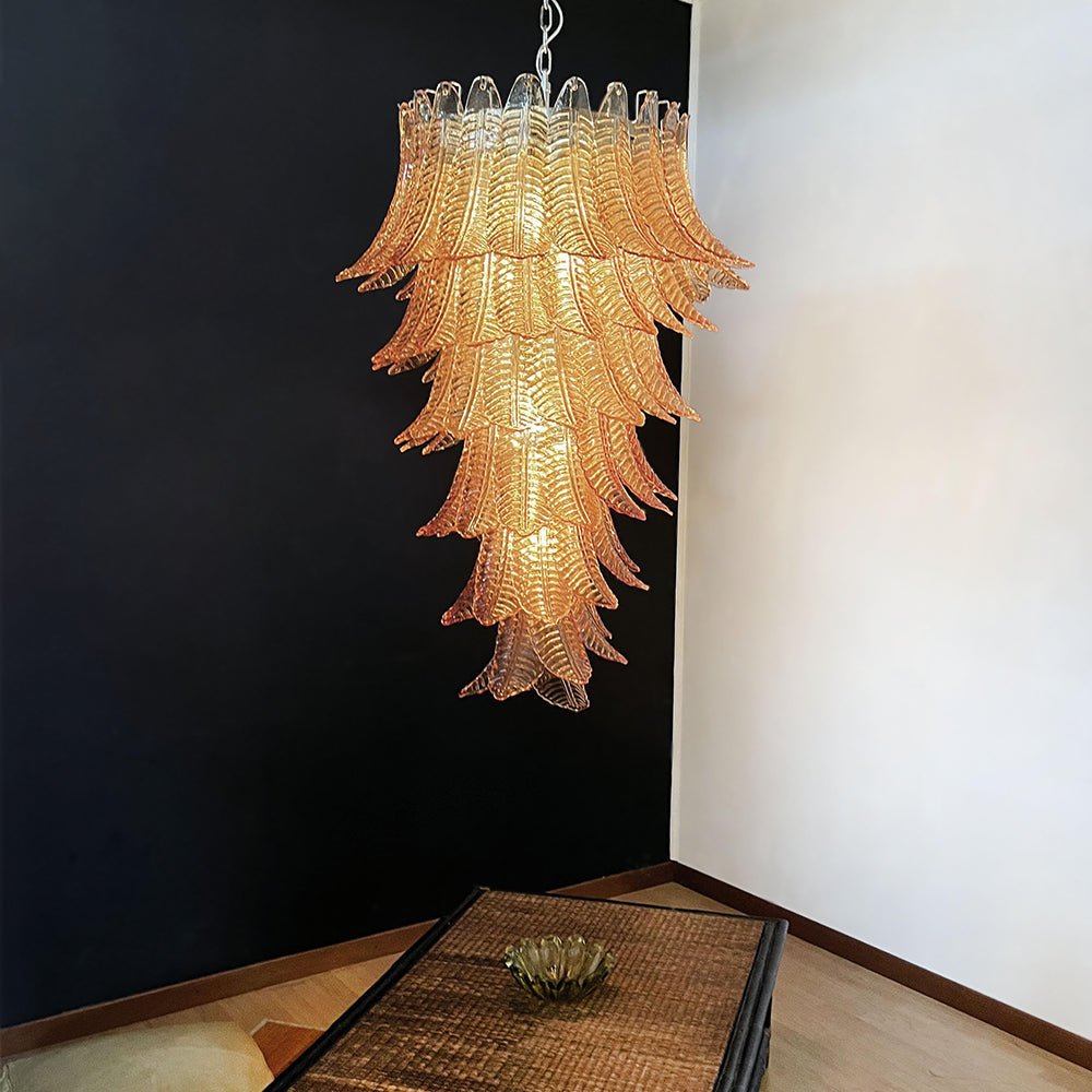 Aurora Chandelier Amber Glass Leaf Layered Statement Artistic-Neutral Decor