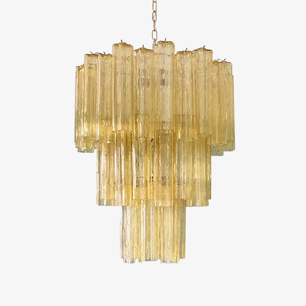 Aurora Chandelier Yellow Glass Tube Tiered Warm-Neutral Decor