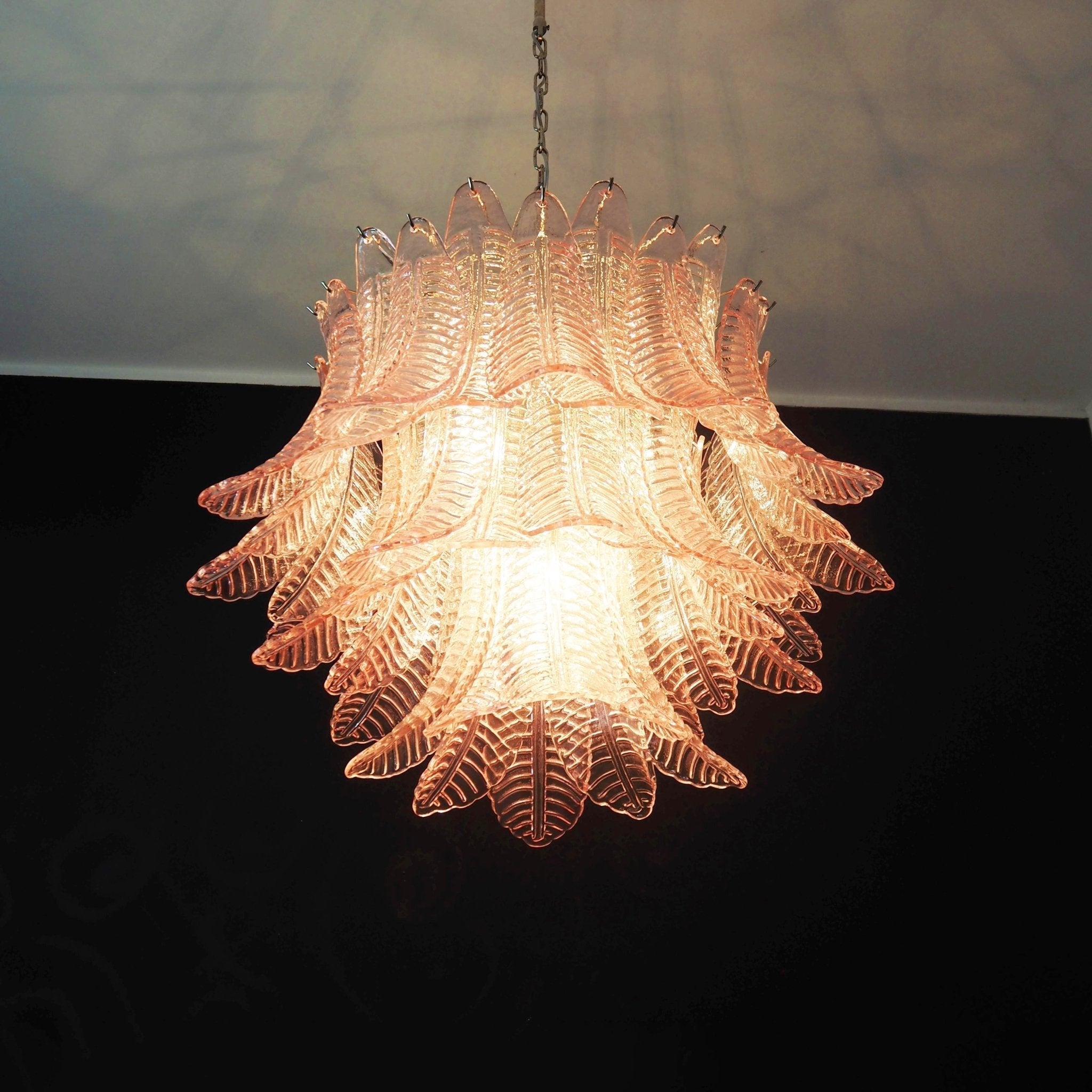 Aurora Chandelier Pink Leaf Glass Layered Graceful Luxury-Neutral Decor
