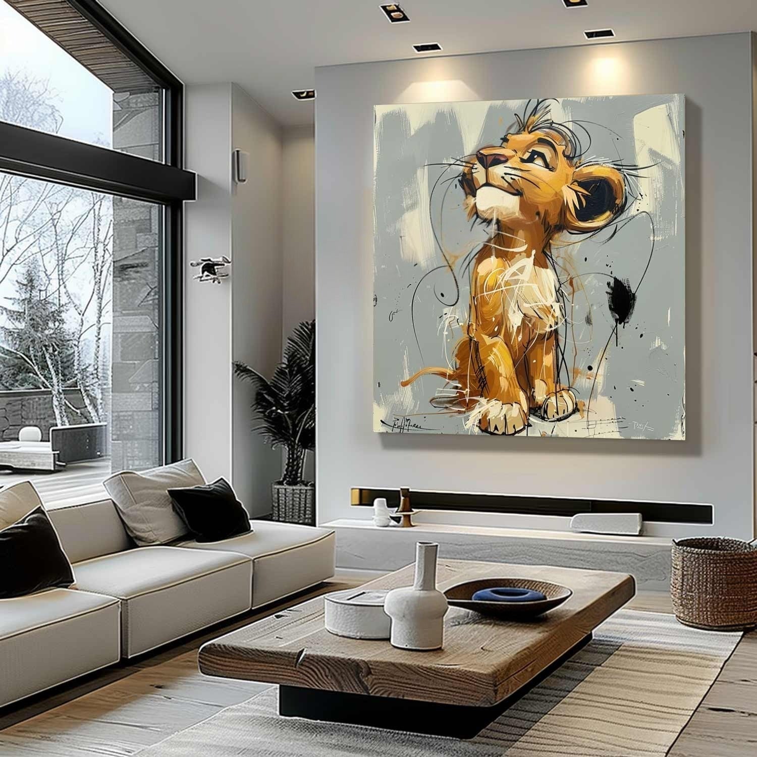 Wall Art Pop Cartoon Lion Graffiti Modern Joyful - Neutralighting