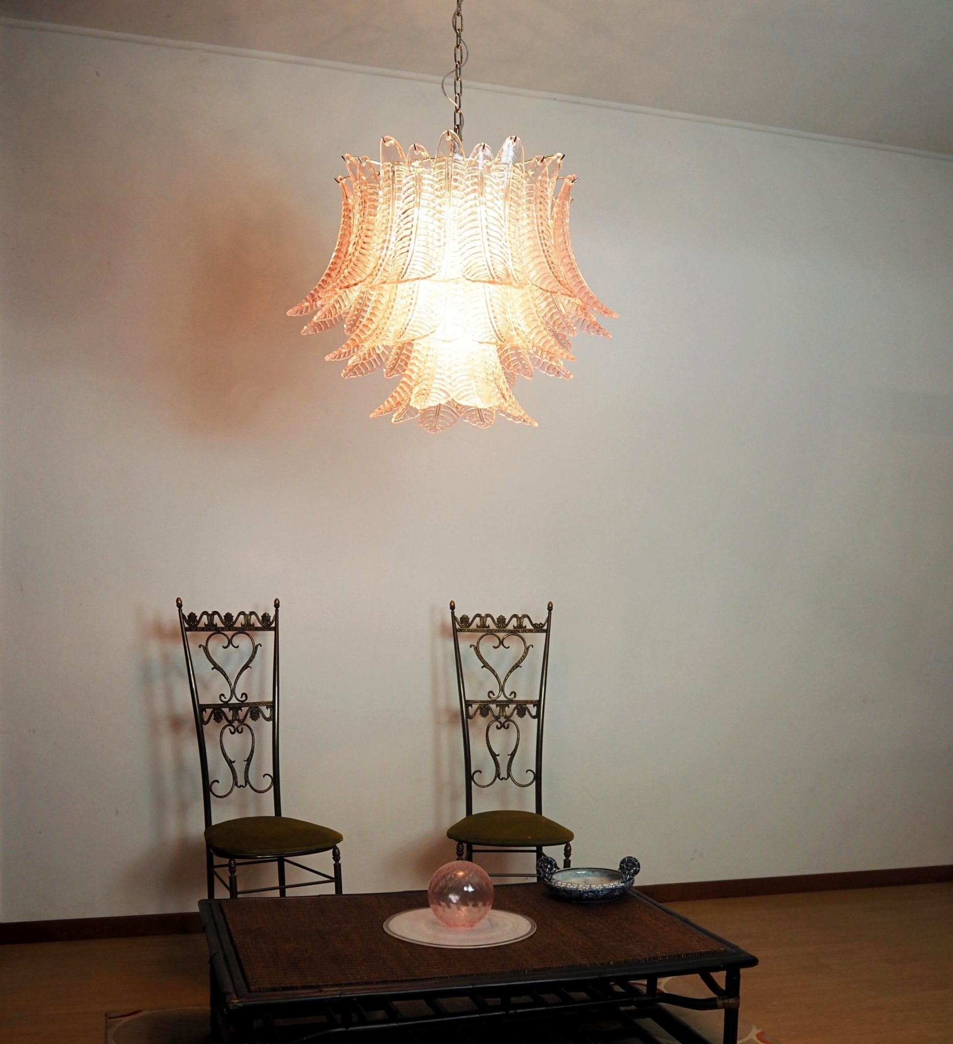 Aurora Chandelier Pink Leaf Glass Layered Graceful Luxury-Neutral Decor