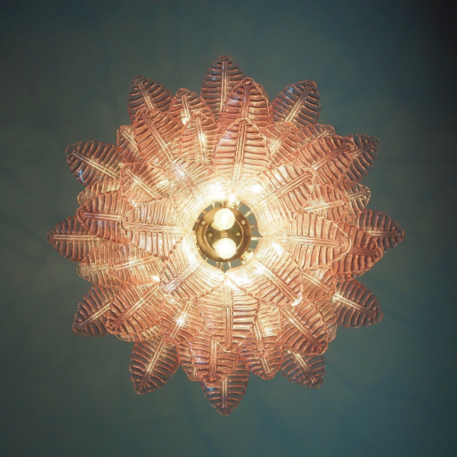 Aurora Chandelier Pink Leaf Glass Layered Graceful Luxury-Neutral Decor