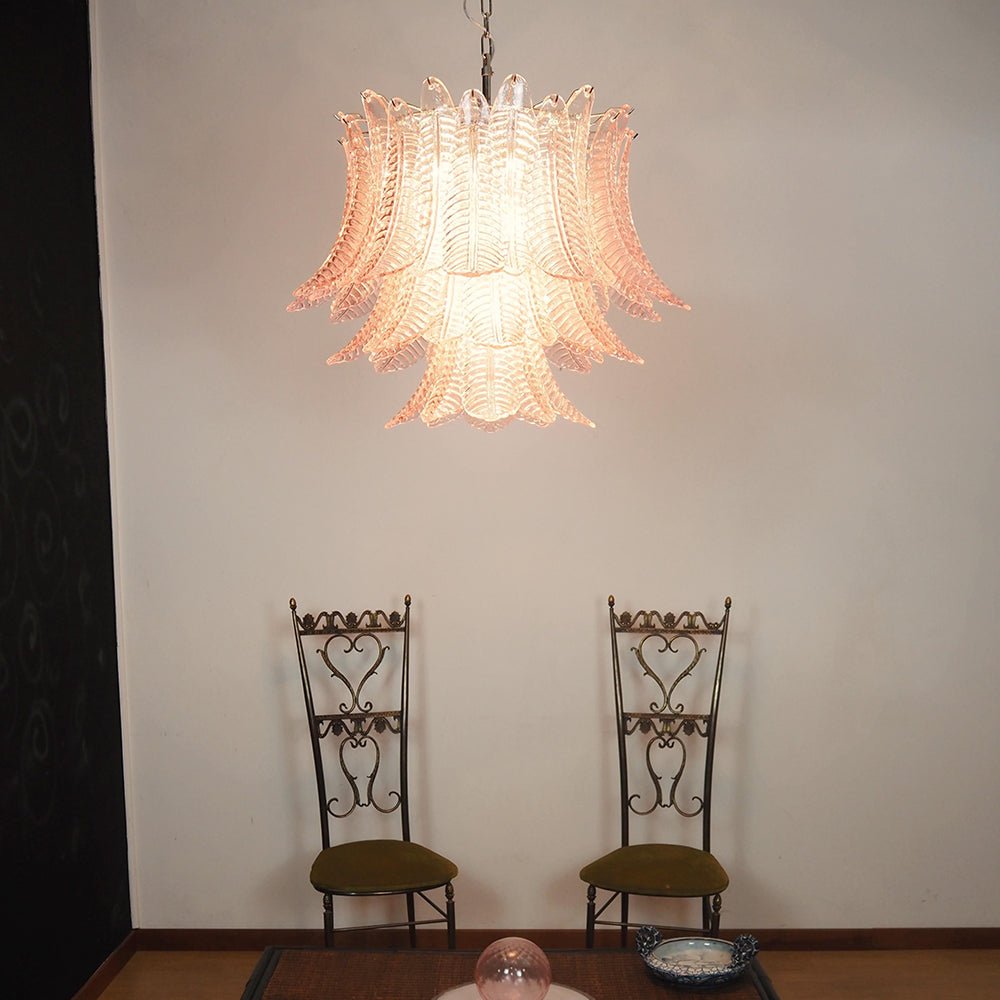 Aurora Chandelier Pink Leaf Glass Layered Graceful Luxury-Neutral Decor