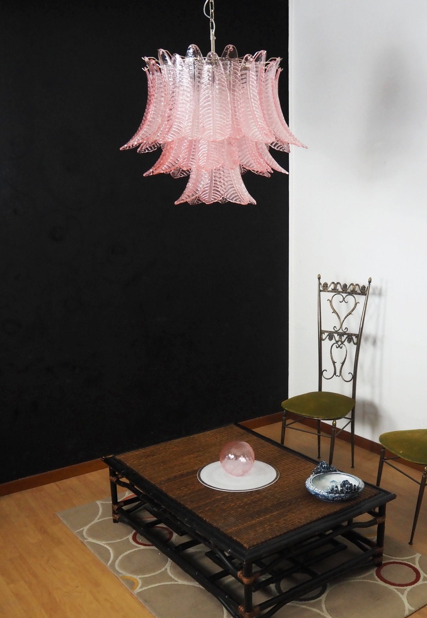 Aurora Chandelier Pink Leaf Glass Layered Graceful Luxury-Neutral Decor