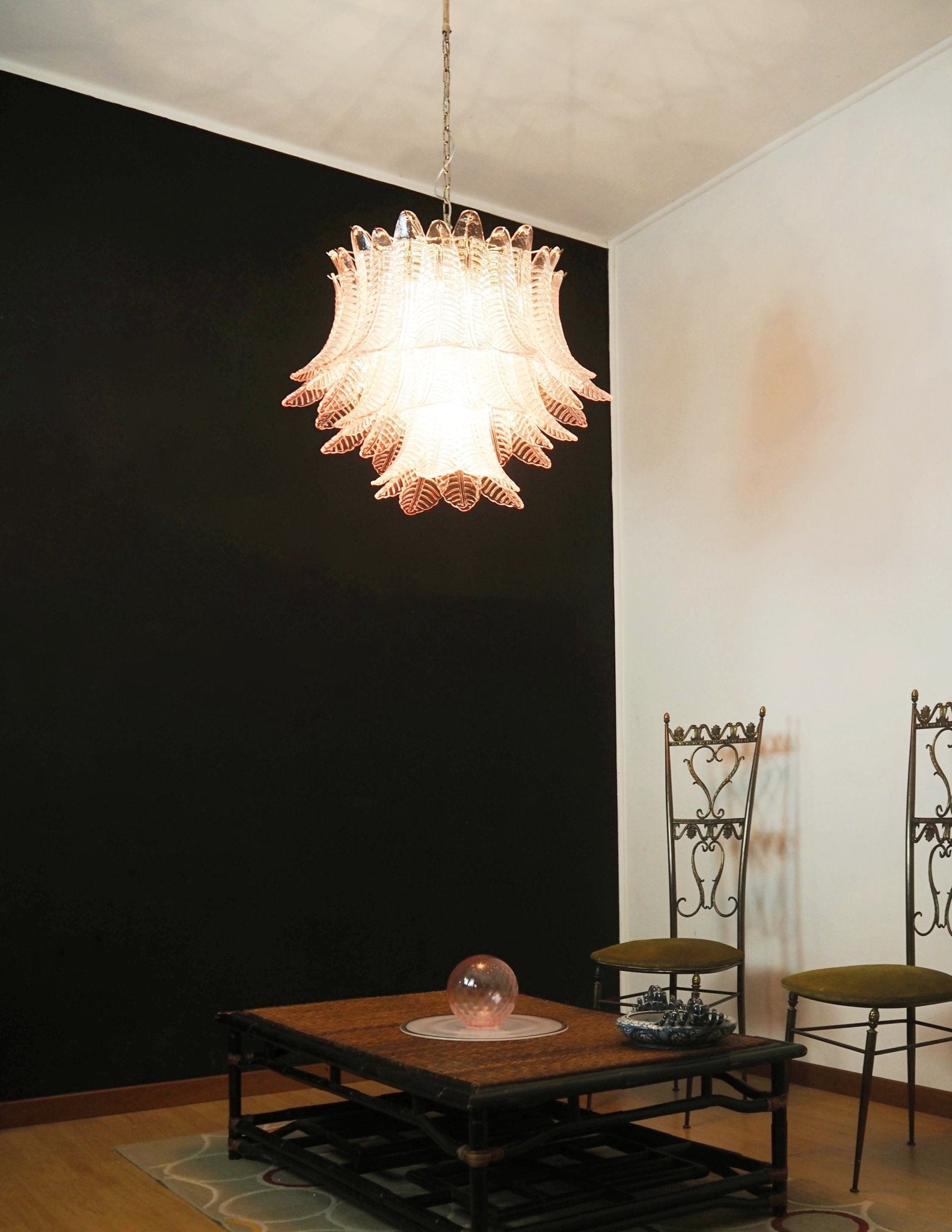 Aurora Chandelier Pink Leaf Glass Layered Graceful Luxury-Neutral Decor