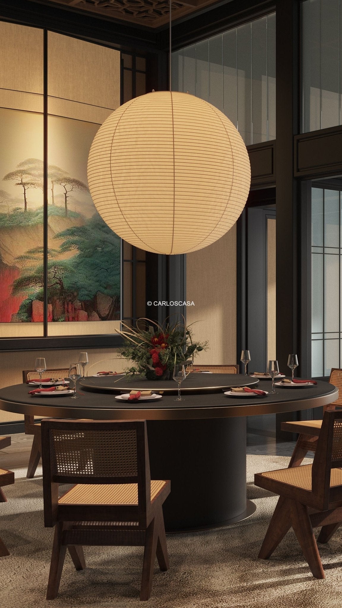 Noveno Pendant Lamp Bamboo Washi Paper Round-Neutral Decor