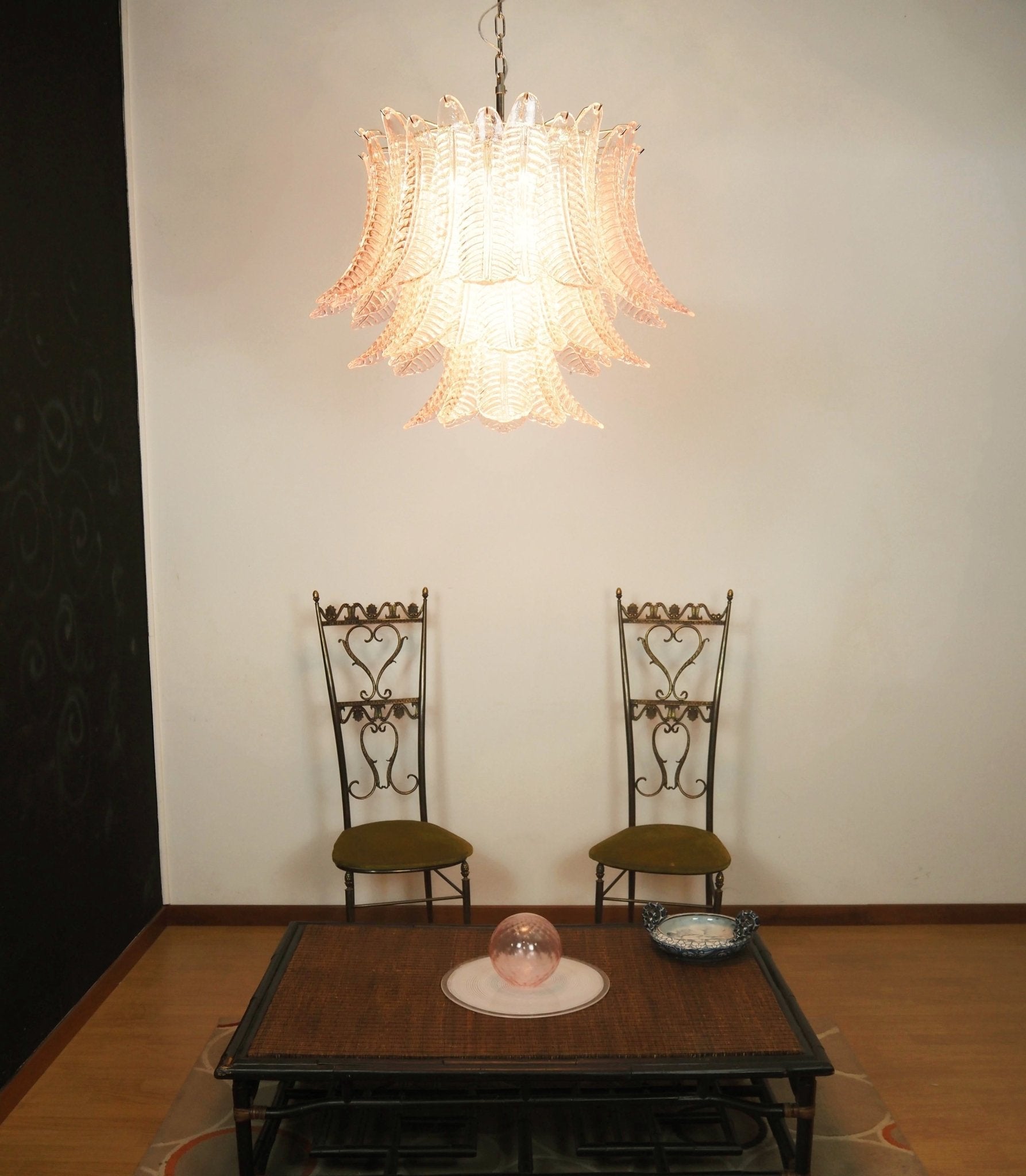 Aurora Chandelier Pink Leaf Glass Layered Graceful Luxury-Neutral Decor
