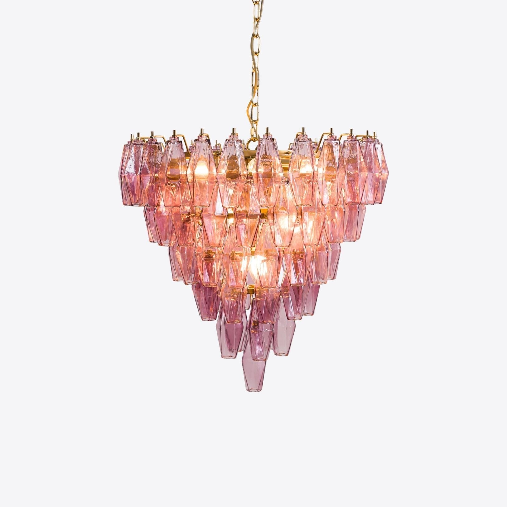 Aurora Chandelier Pink Faceted Glass Layered Vintage-Neutral Decor
