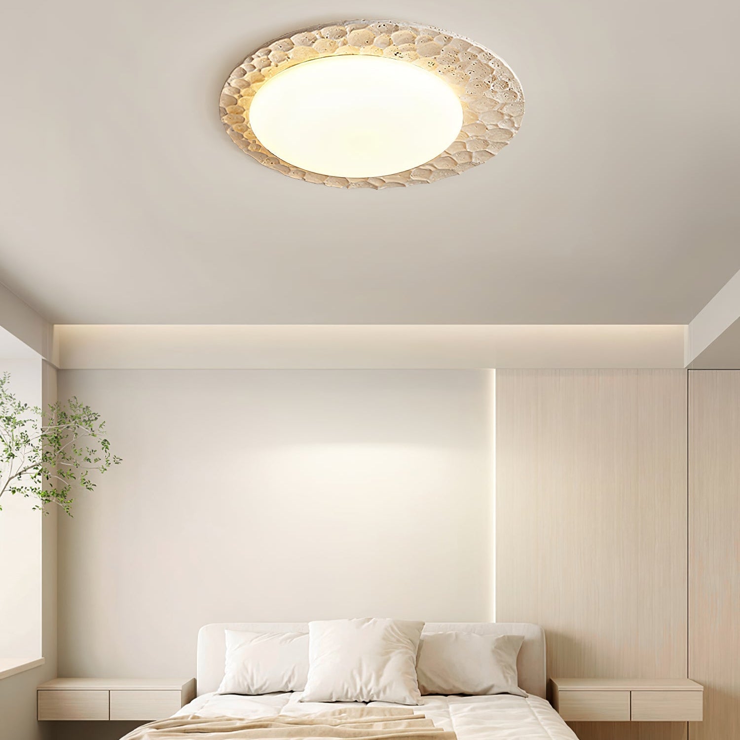 Textured Organic Travertine Ceiling Lamp-Neutral Decor