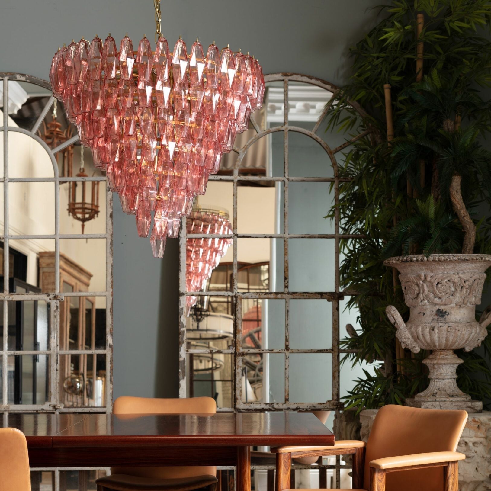 Aurora Chandelier Pink Faceted Glass Layered Vintage-Neutral Decor