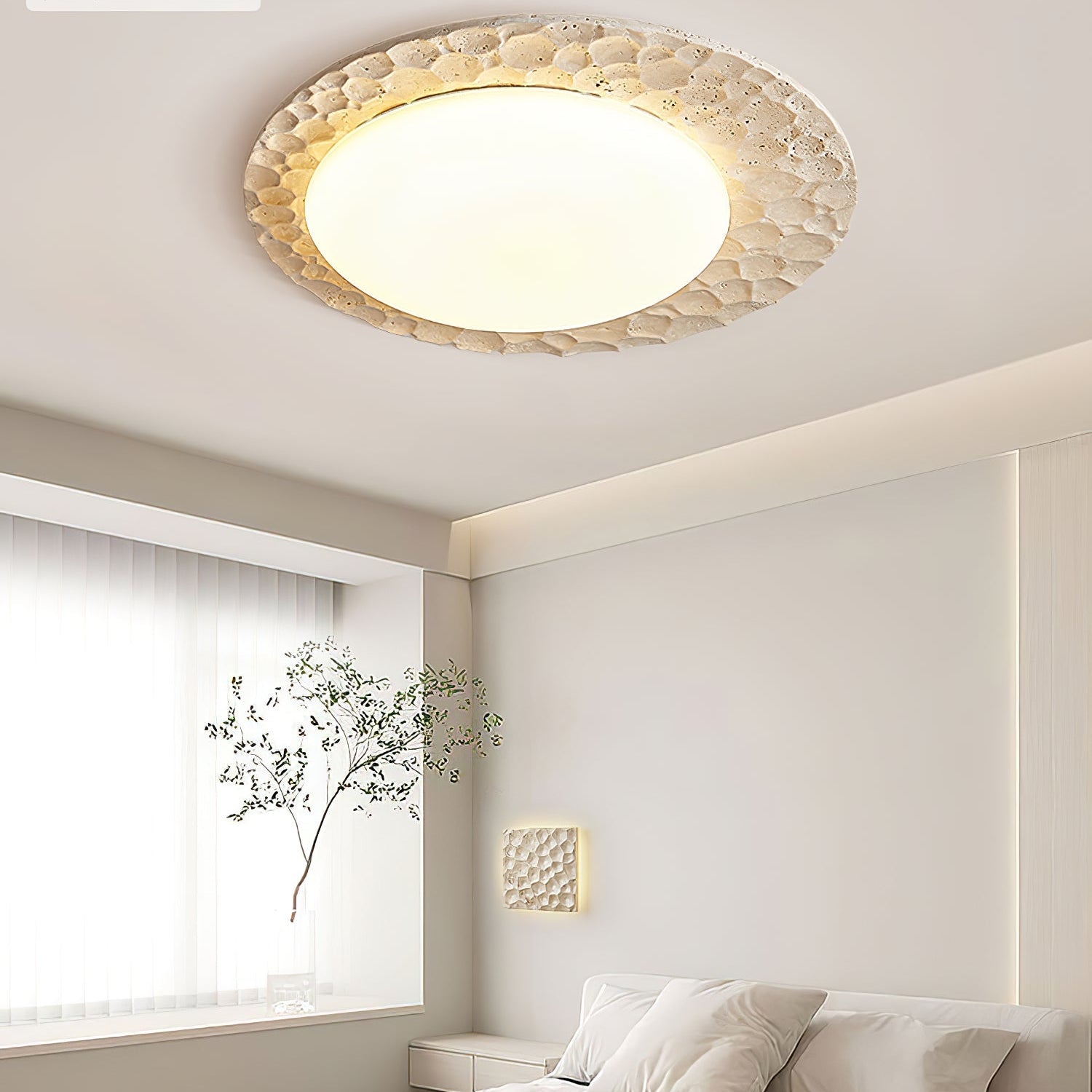 Textured Organic Travertine Ceiling Lamp-Neutral Decor