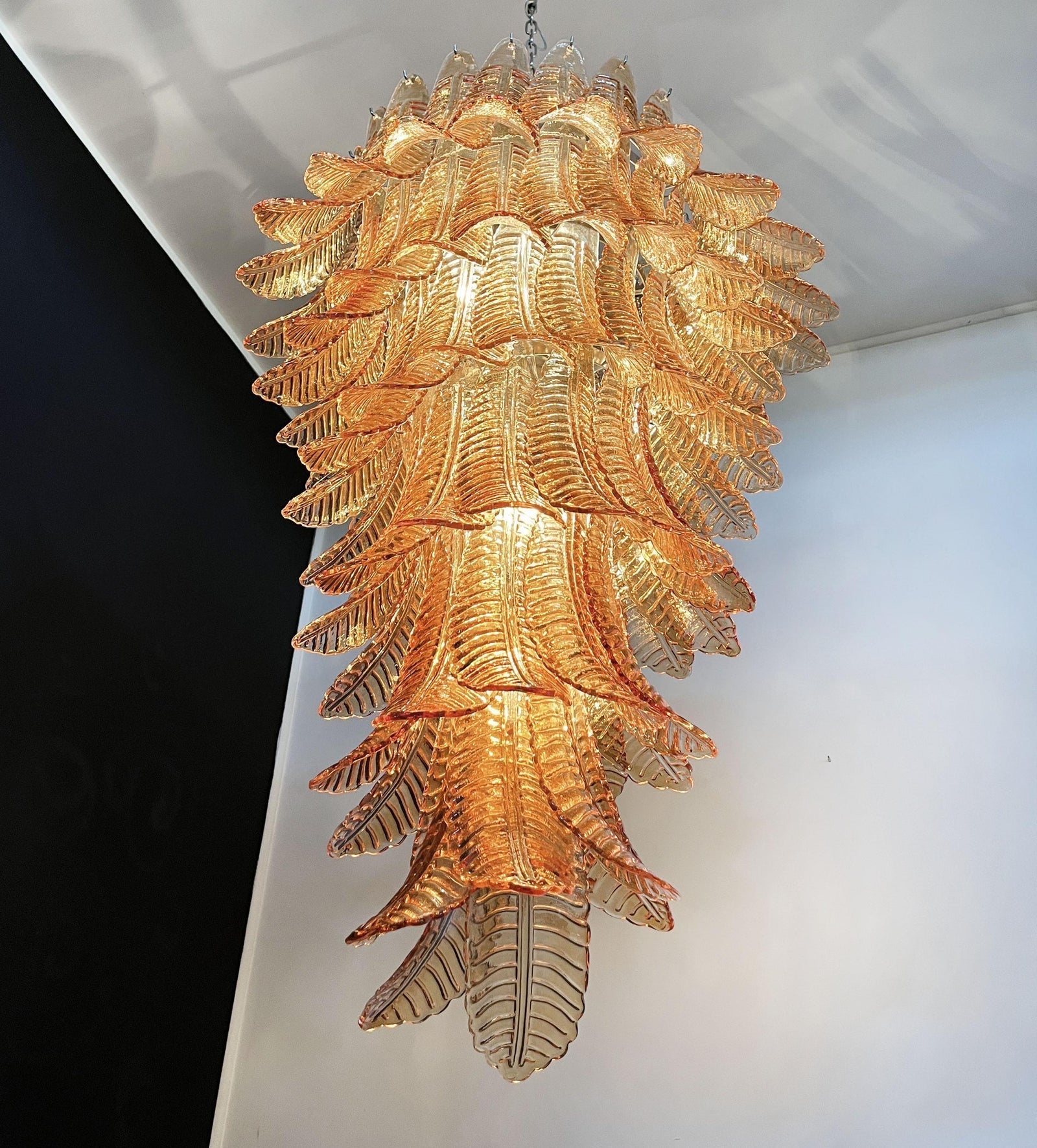 Aurora Chandelier Amber Glass Leaf Layered Statement Artistic-Neutral Decor