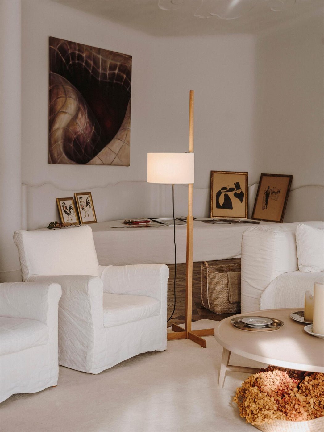 Jex Wood Fabric Floor Lamp-Neutral Decor