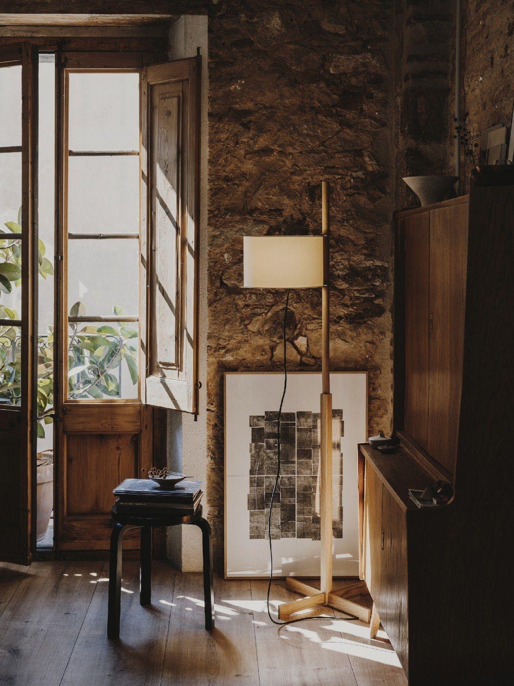 Jex Wood Fabric Floor Lamp-Neutral Decor
