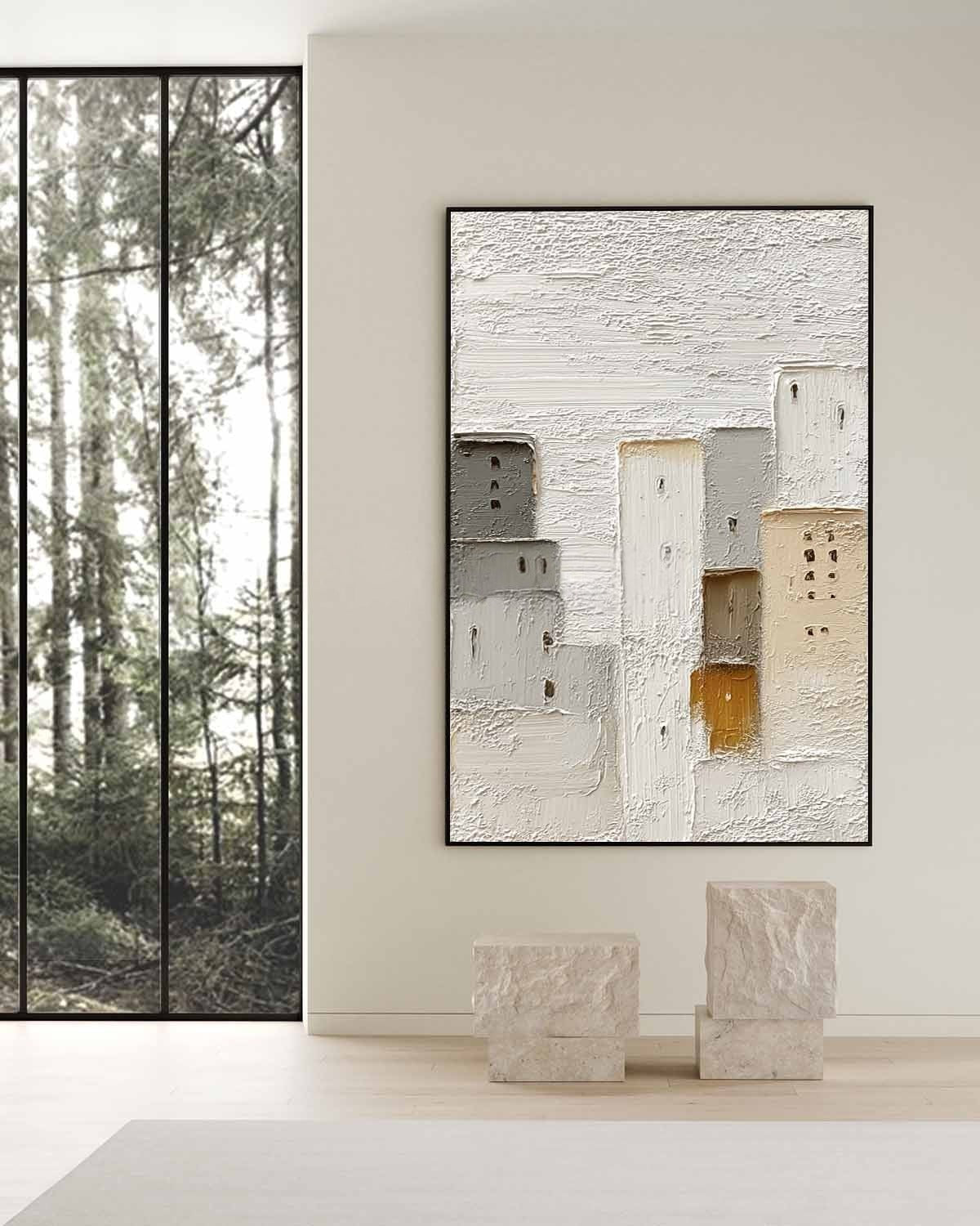 Wall Art Minimalist Cityscape Impasto Neutral - Neutralighting