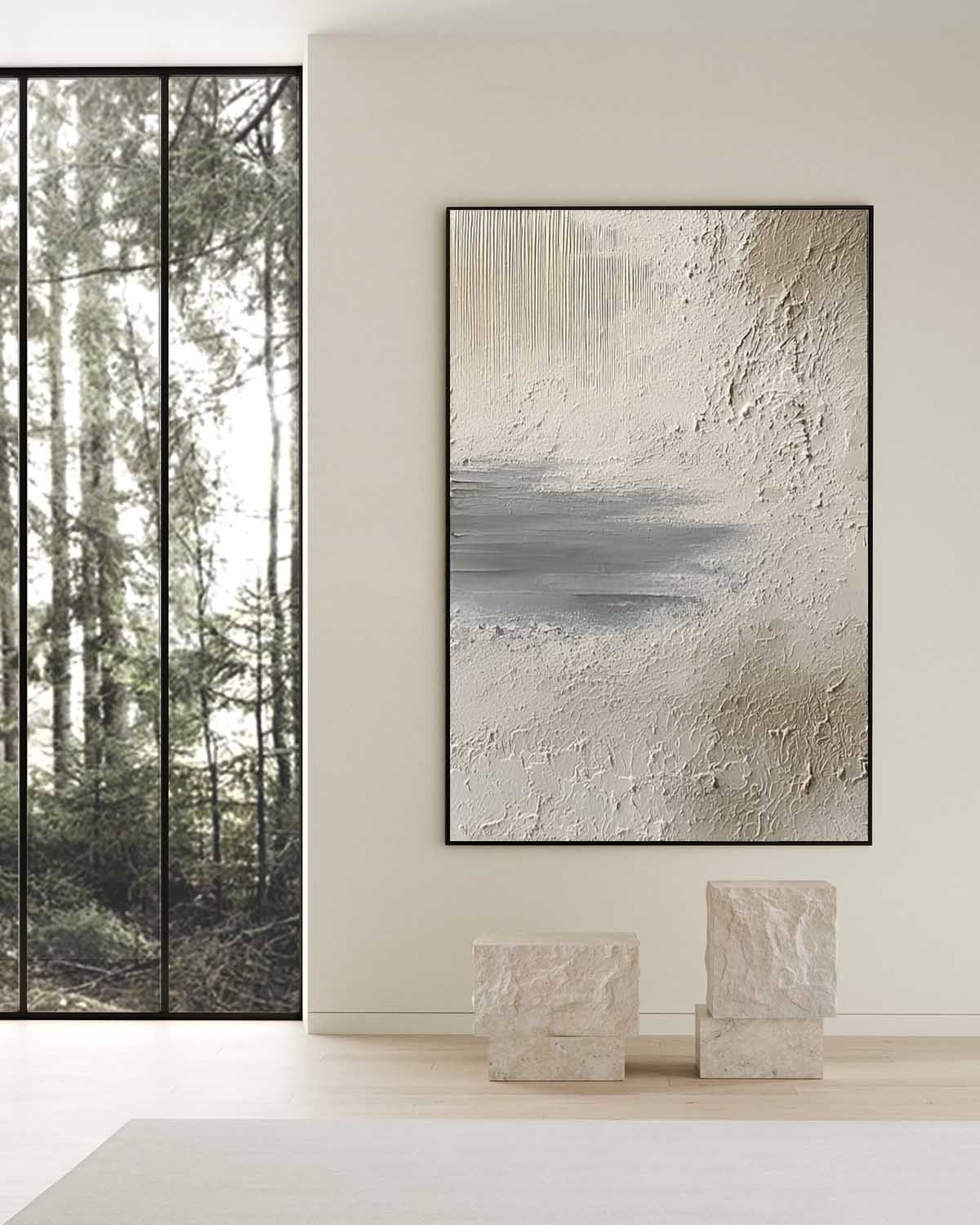 Wall Art Vertical Textured Abstract Landscape Scene Muted Earthy - Neutralighting