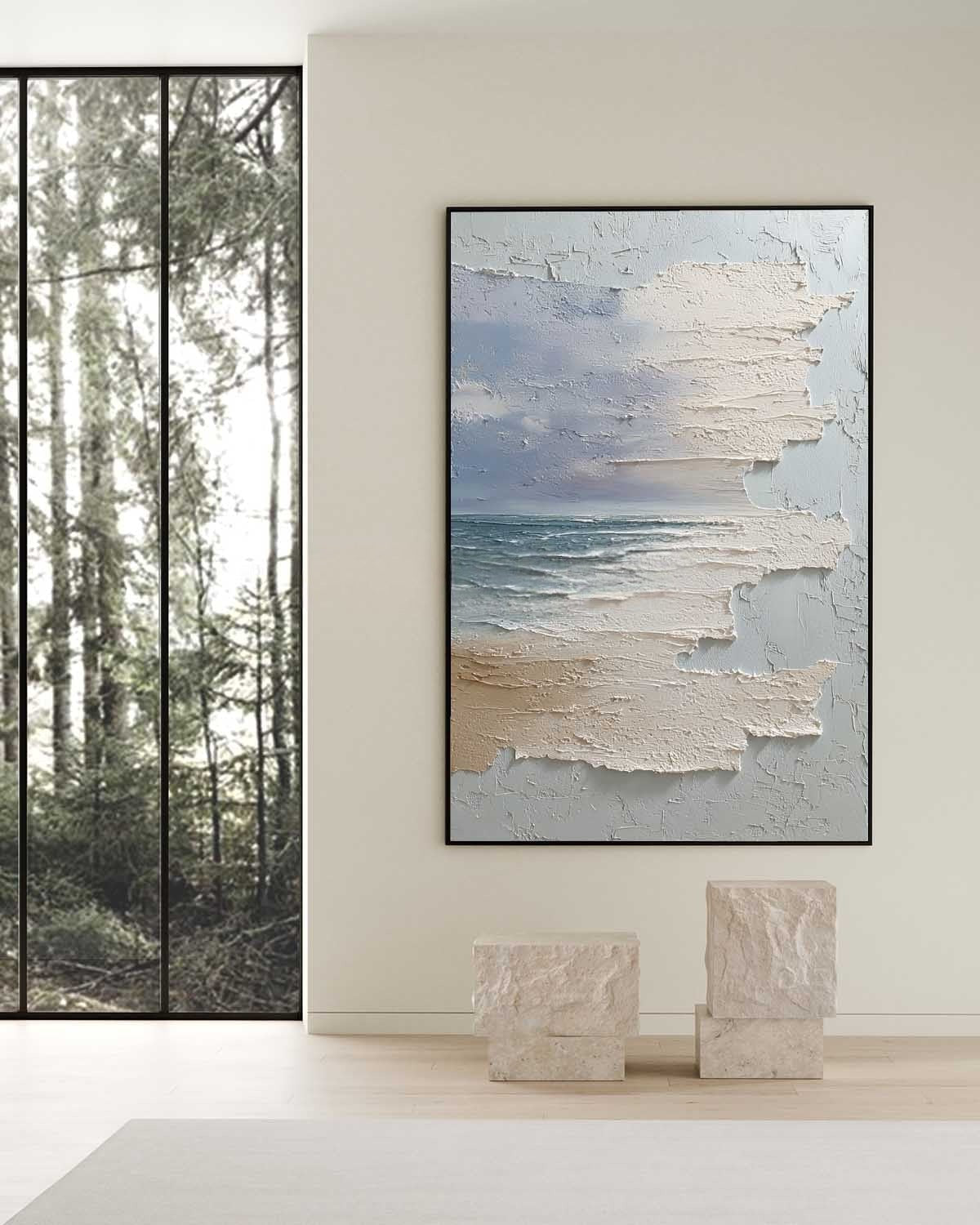 PlWall Art Vertical Horizontal Wabi-Sabi Sea Relief Scene Cool Coastal - Neutralighting