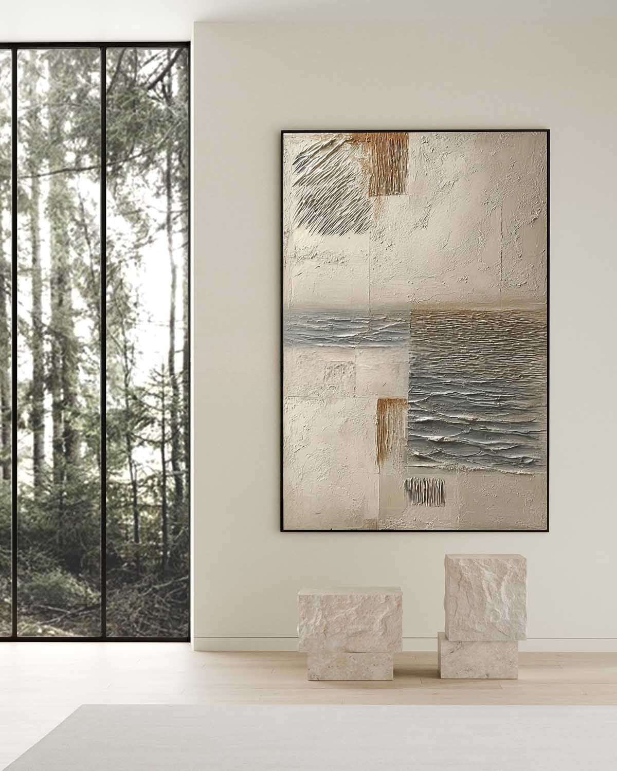 Wall Art Vertical Textured Abstract Landscape Scene Muted - Neutralighting