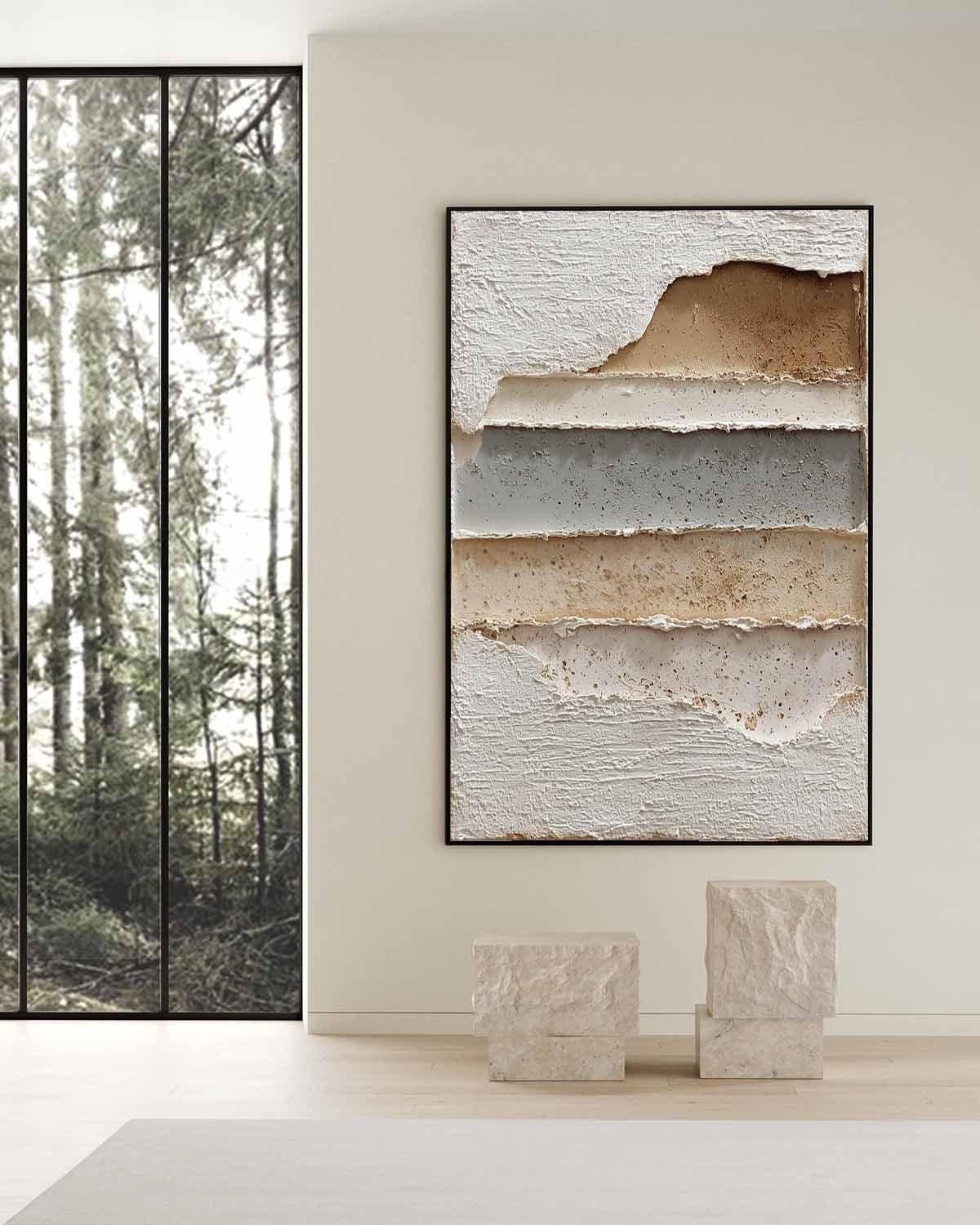 Wall Art Vertical Textured Abstract Layered Scene Muted - Neutralighting