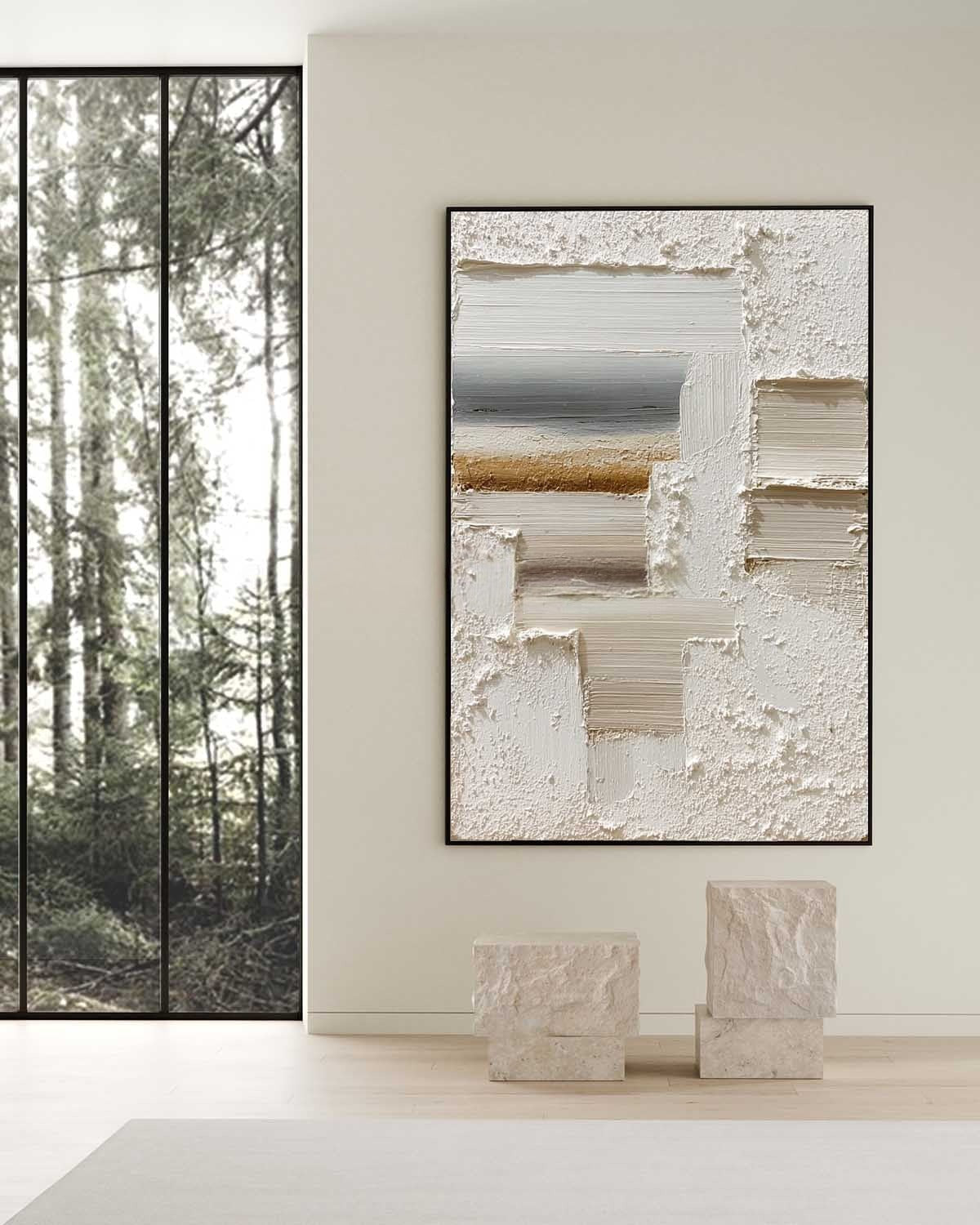 Wall Art Vertical Textured Abstract Geometric Scene Serene - Neutralighting