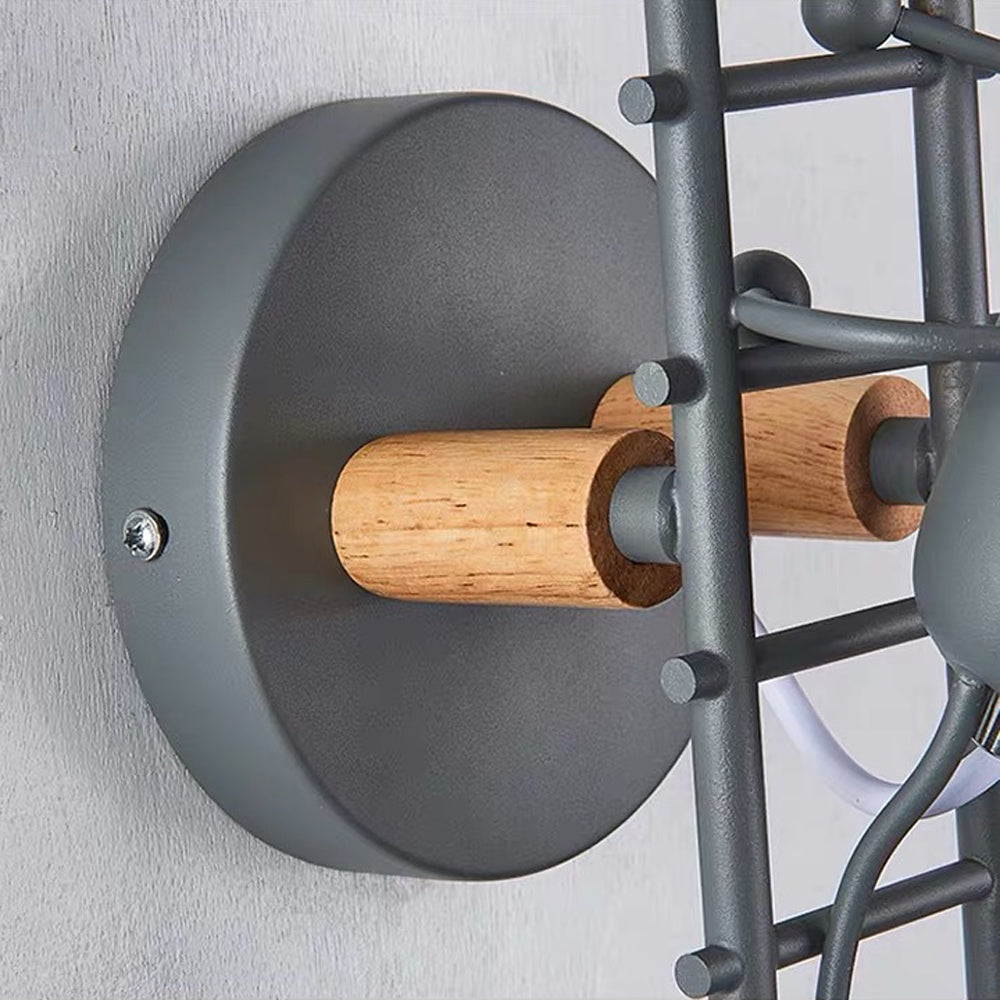 Arisha Industrial Man Metal/Wood Wall Light, Gray/White/Green - Neutral Decor