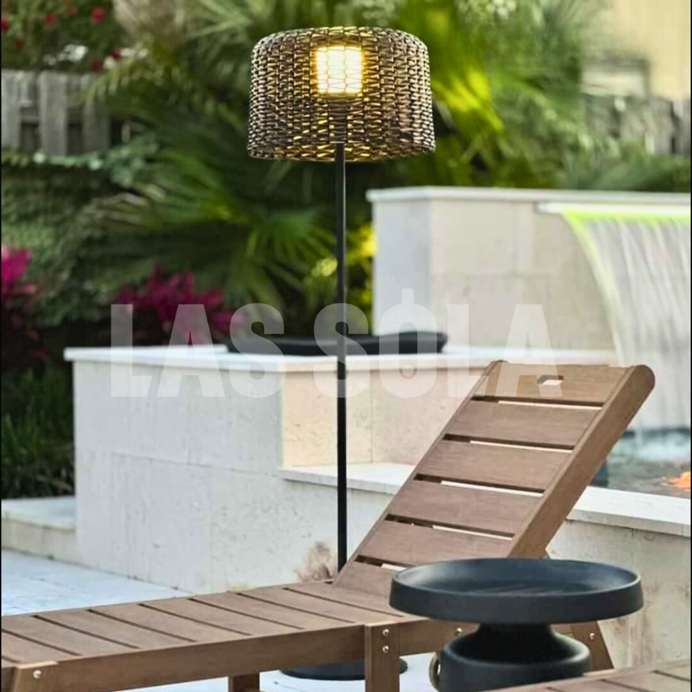 Ritta Waterproof Outdoor Floor Lamp, Rattan，Balcony/Terrace - Neutral Decor