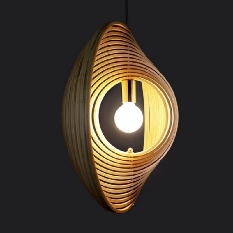 Muto Japanese LED Pendant Light Black/Gold Wood Bedroom/Bar - Neutral Decor