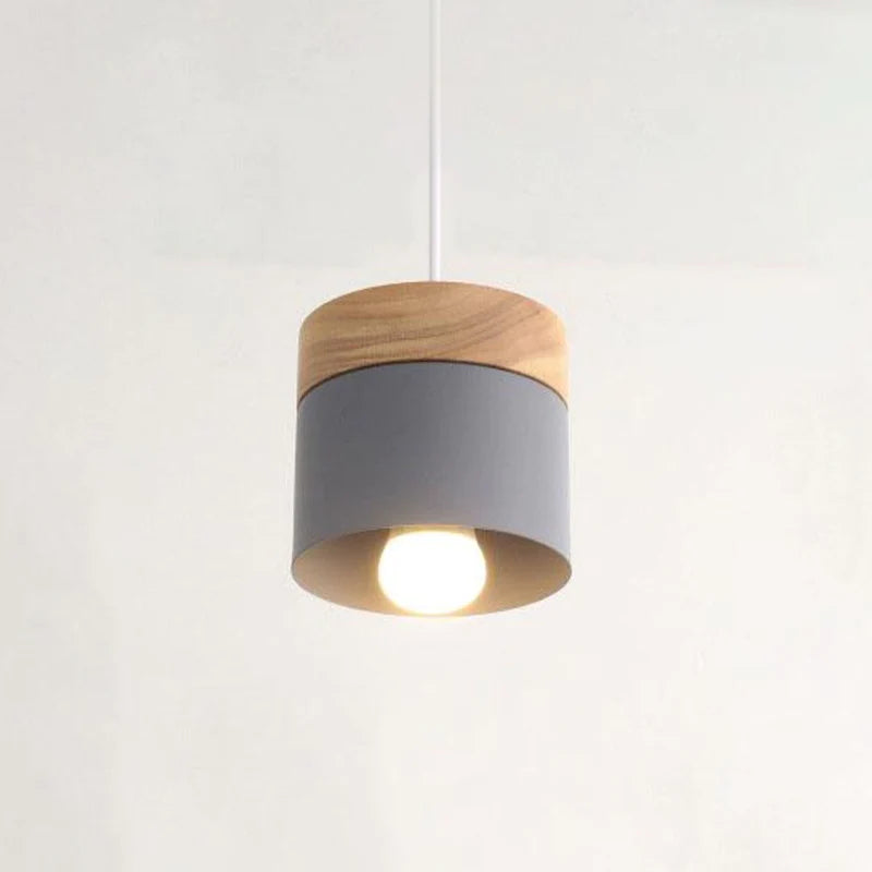 Valentina Modern Can Shape Metal/Wood Pendant Light - Neutral Decor