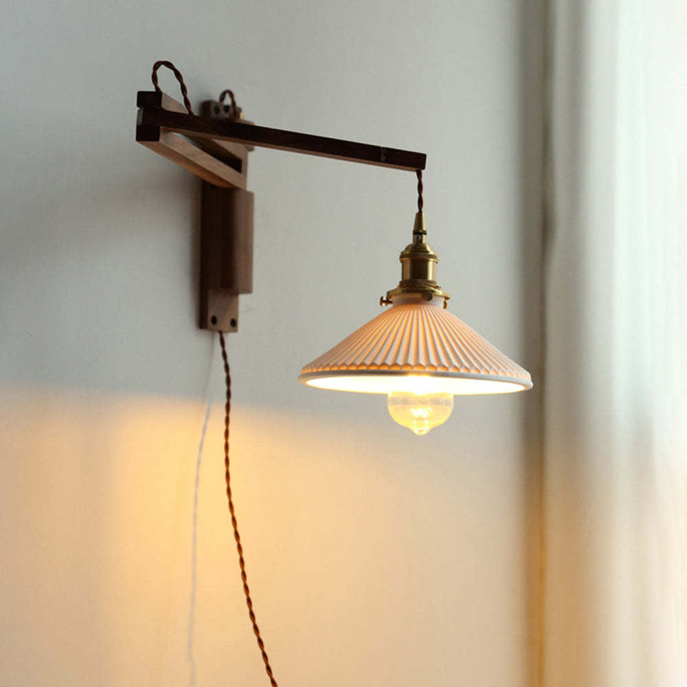 Muto Vintage Dome Ceramic/Wood Wall Lamp, Walnut/Wood/Clear - Neutral Decor