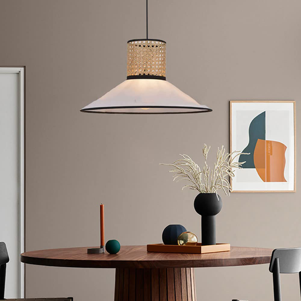 Ritta Modern Rattan/FabricPendant Light, White - Neutral Decor