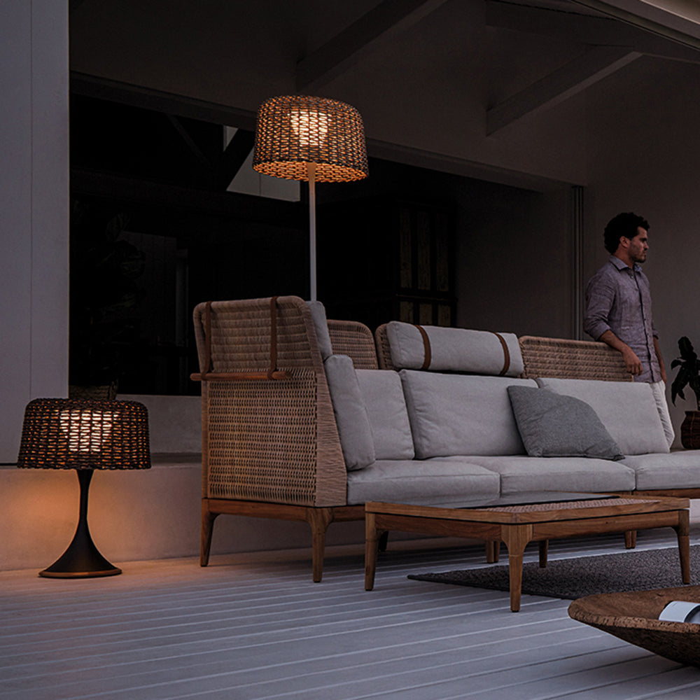 Ritta Waterproof Outdoor Floor Lamp, Rattan，Balcony/Terrace - Neutral Decor