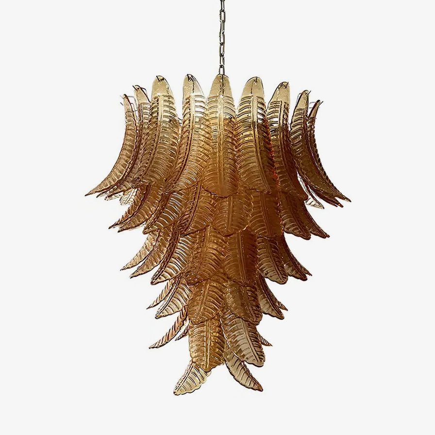 Aurora Chandelier Amber Murano Glass Leaves Layered-Neutral Decor