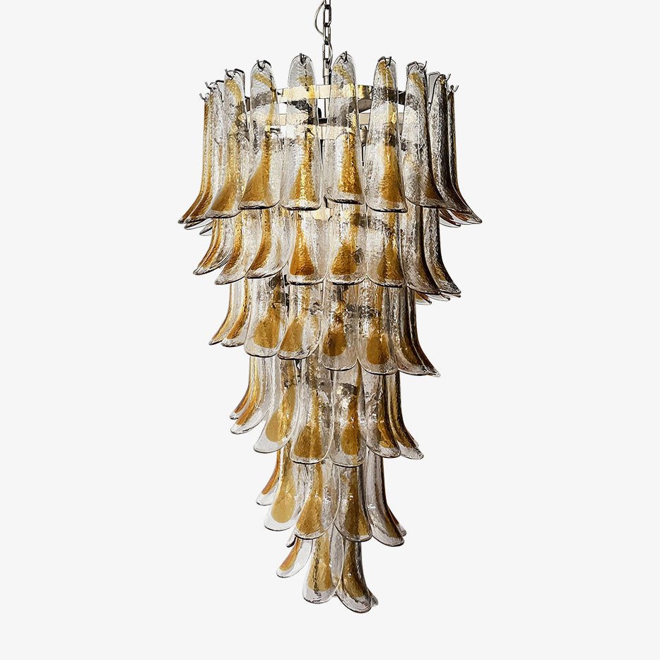 Aurora Chandelier Gold Murano Glass Petals Layered Cascading-Neutral Decor