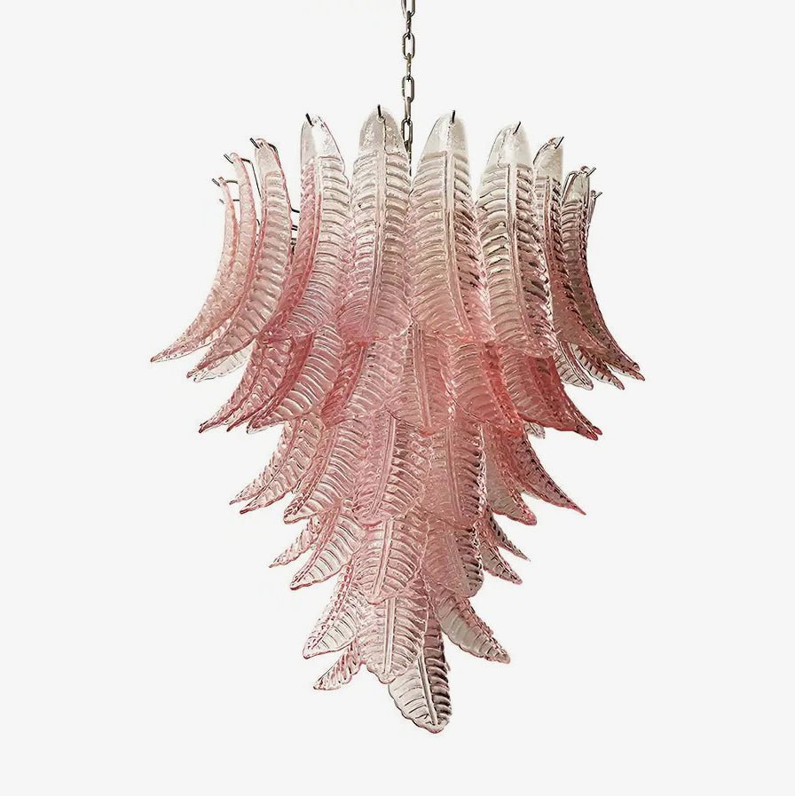 Aurora Chandelier Pink Murano Glass Leaves Cascading Romantic-Neutral Decor