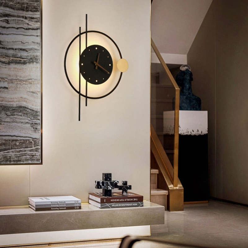 Arisha Wall Lamp Clock, Black & Gold - Neutral Decor