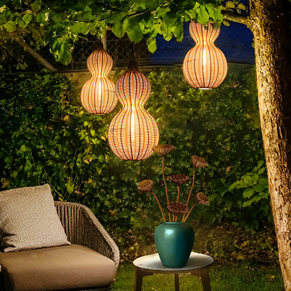 Bata Woven Gourd Rattan Outdoor Pendant Light