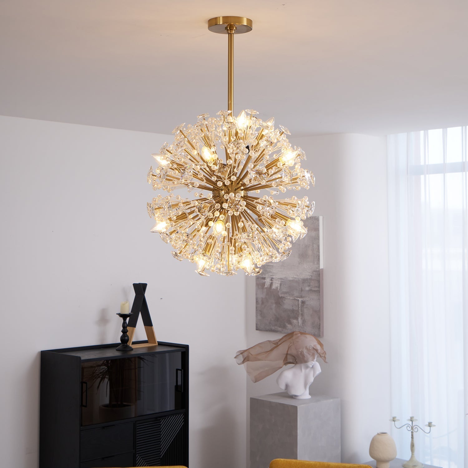 Zene Chandelier Dickinson Gold Crystal Starburst-Neutral Decor