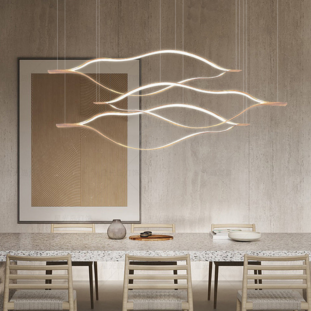 Arisha LED Linear Minimalist Wave Golden Leaf Shaped Pendant Light - Neutral Decor