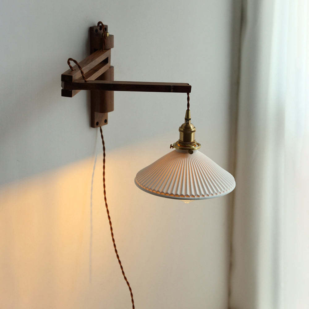 Muto Vintage Dome Ceramic/Wood Wall Lamp, Walnut/Wood/Clear - Neutral Decor
