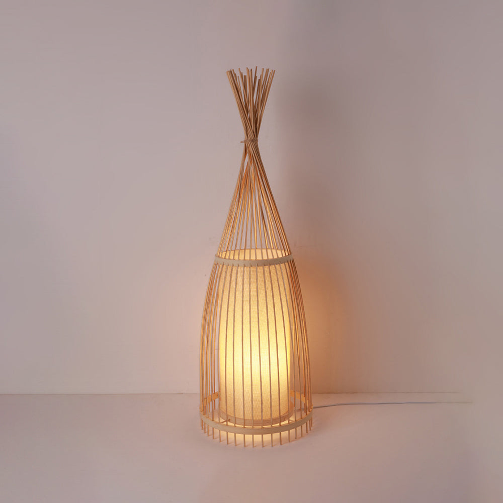 Ozawa Rustic Bottle Standing Floor Lamp, Rattan/Fabric, Bedroom - Neutral Decor