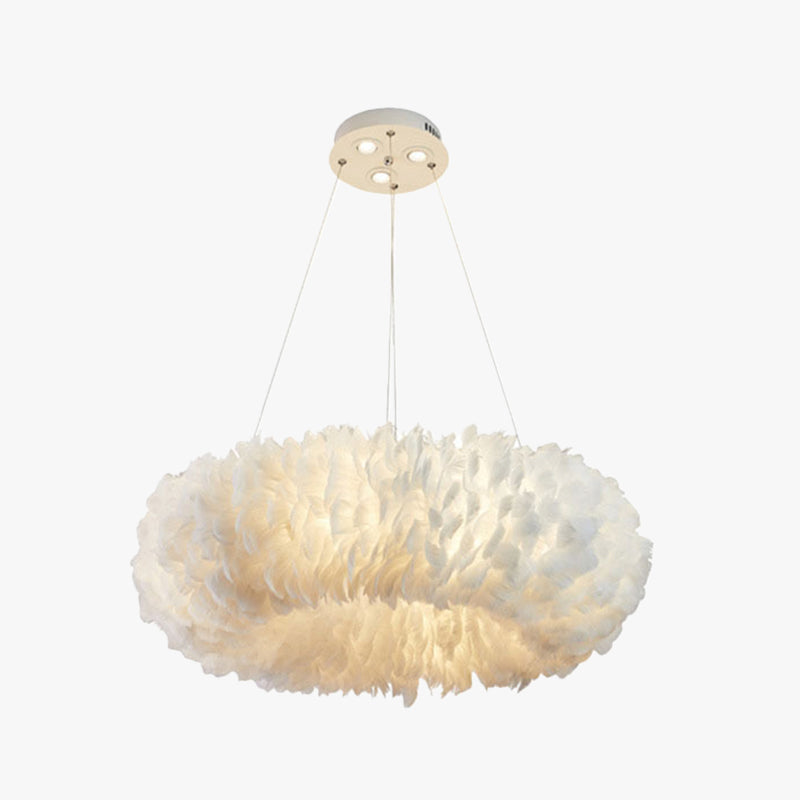 O'Moore Romantic Ring Feather/Metal Pendant Light, Natural Ostrich - Neutral Decor
