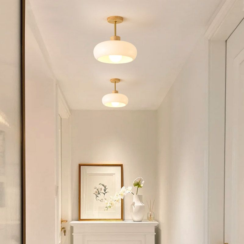 Valentina Flush Mount Ceiling Light Cup Minimalist Wood/Glass White/Orange - Neutral Decor